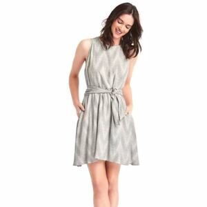 GAP Womens Fit & Flare Belted Casual Dress with Pockets Navy/Ivory Small